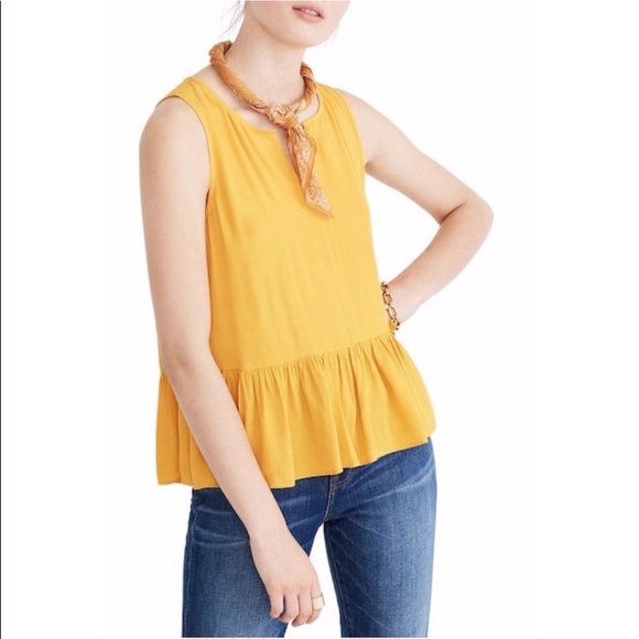 Madewell Tops - Madewell Mustard Yellow Peplum Flowy Tank Top